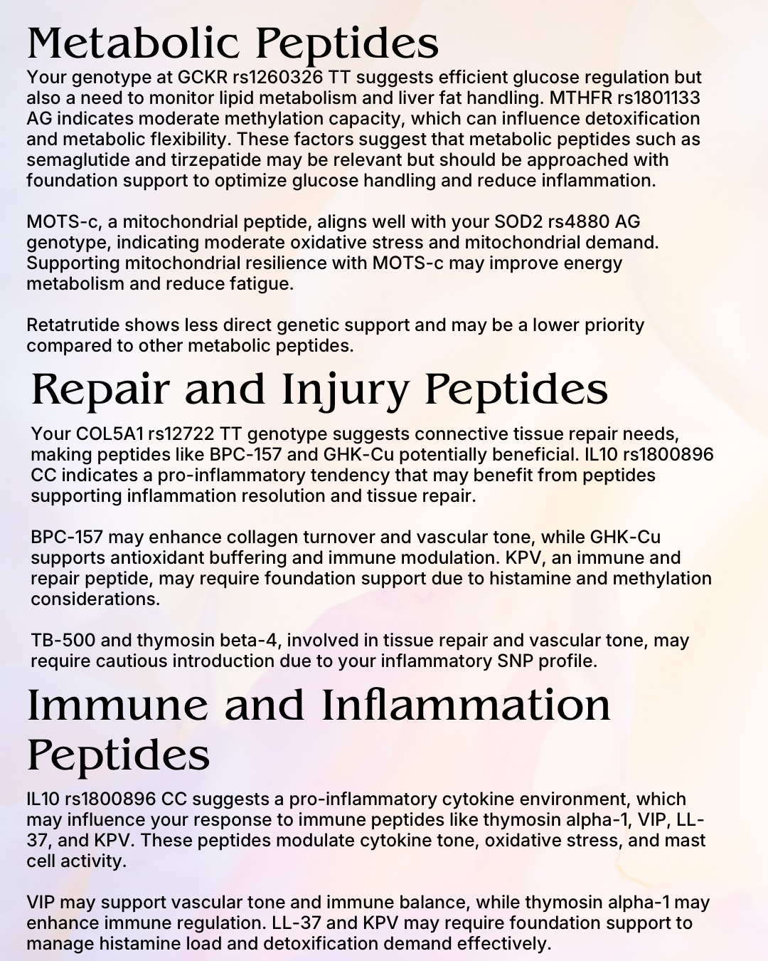 Genetic Peptide Compatibility Report