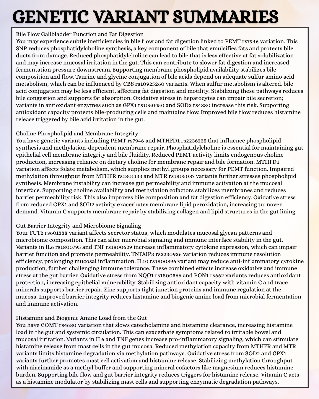 Digestive and Gut Function Genetic Report