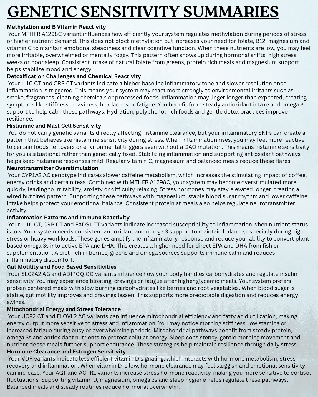 Genetic Avoidance Blueprint: Personalized Sensitivity and Risk Analysis