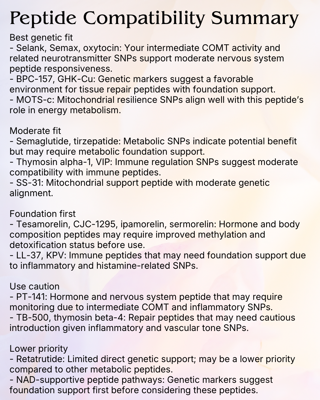 Genetic Peptide Compatibility Report