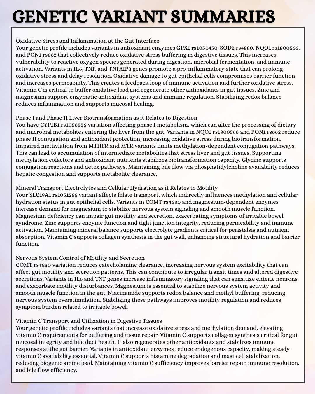 Digestive and Gut Function Genetic Report