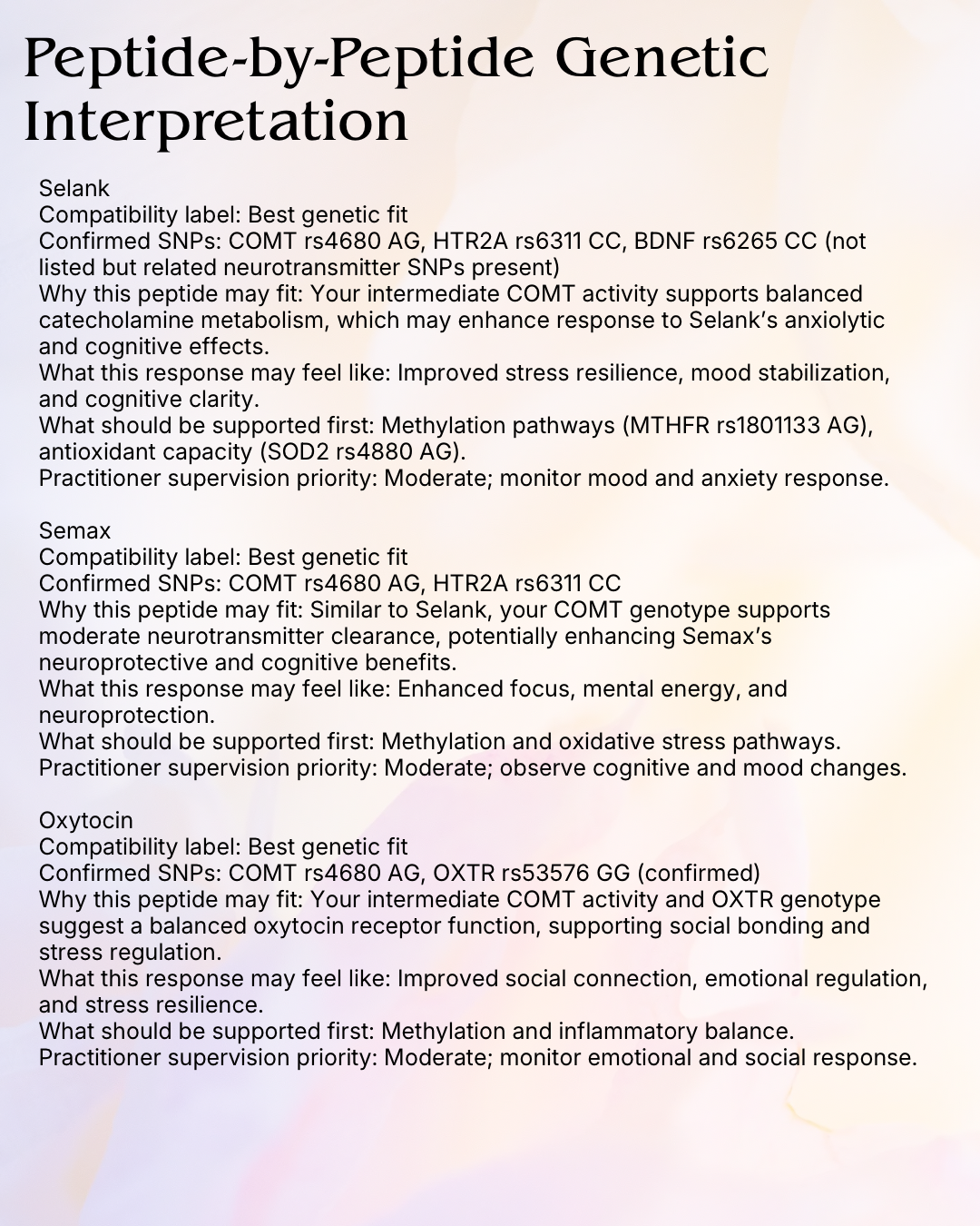 Genetic Peptide Compatibility Report