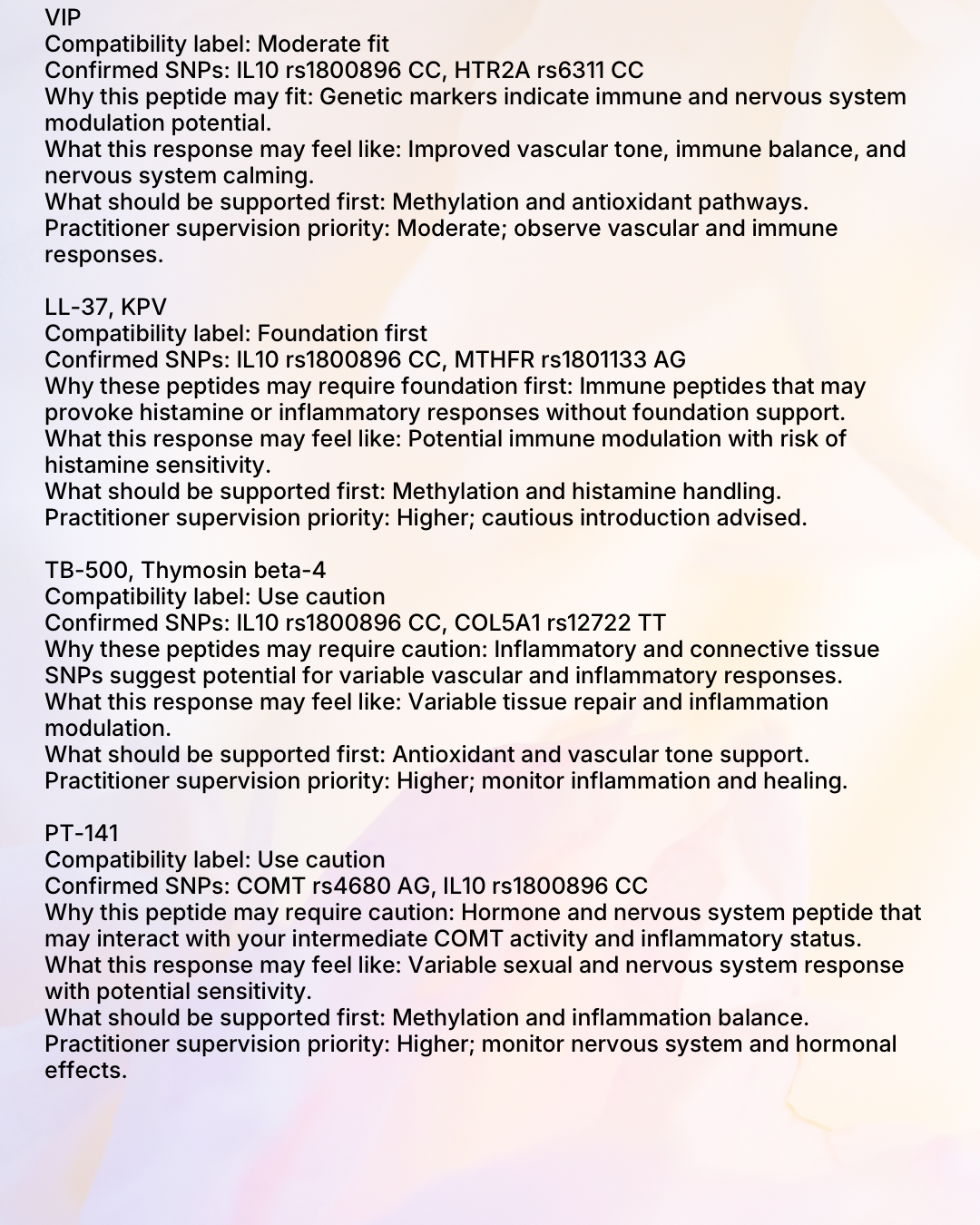 Genetic Peptide Compatibility Report