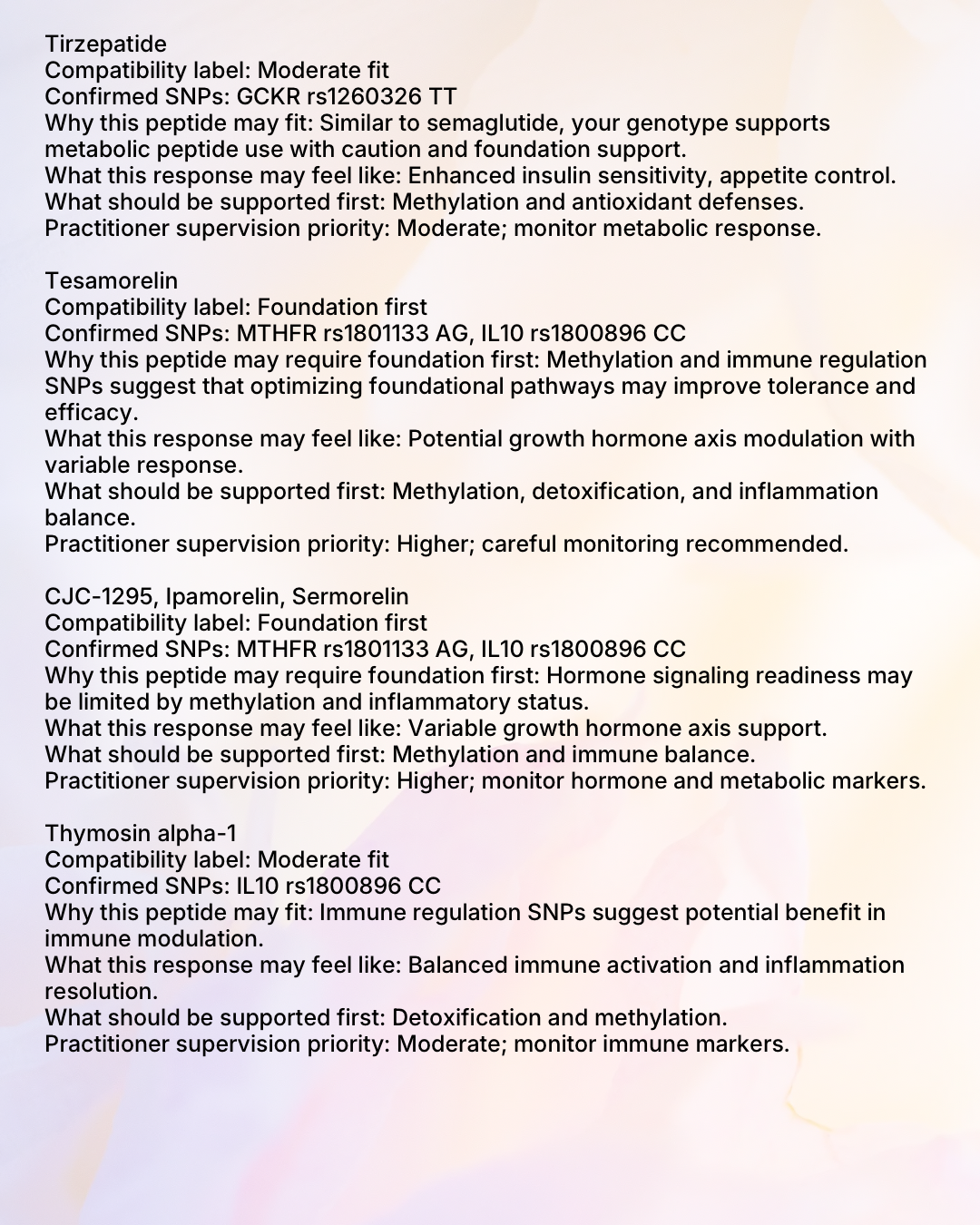 Genetic Peptide Compatibility Report