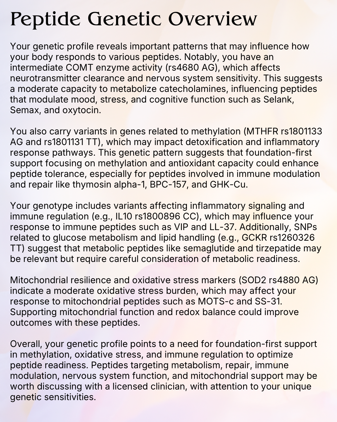 Genetic Peptide Compatibility Report