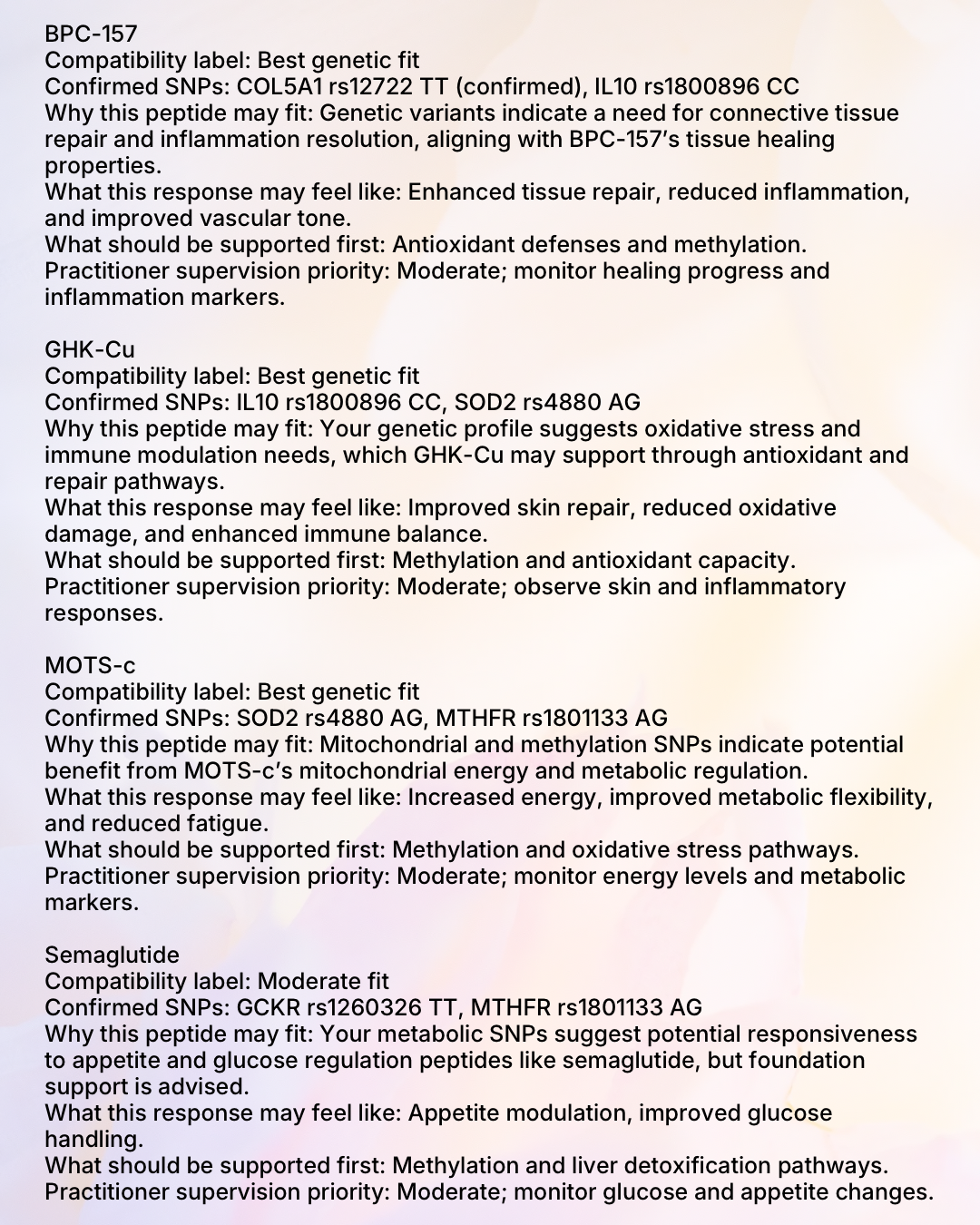 Genetic Peptide Compatibility Report