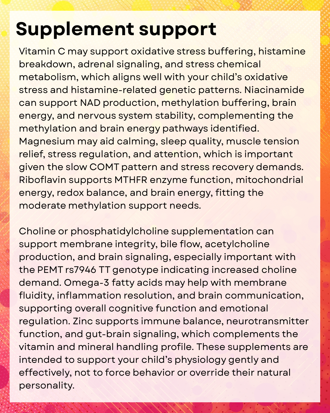 Brain & Learning
Genetic Report & 
Protocol
